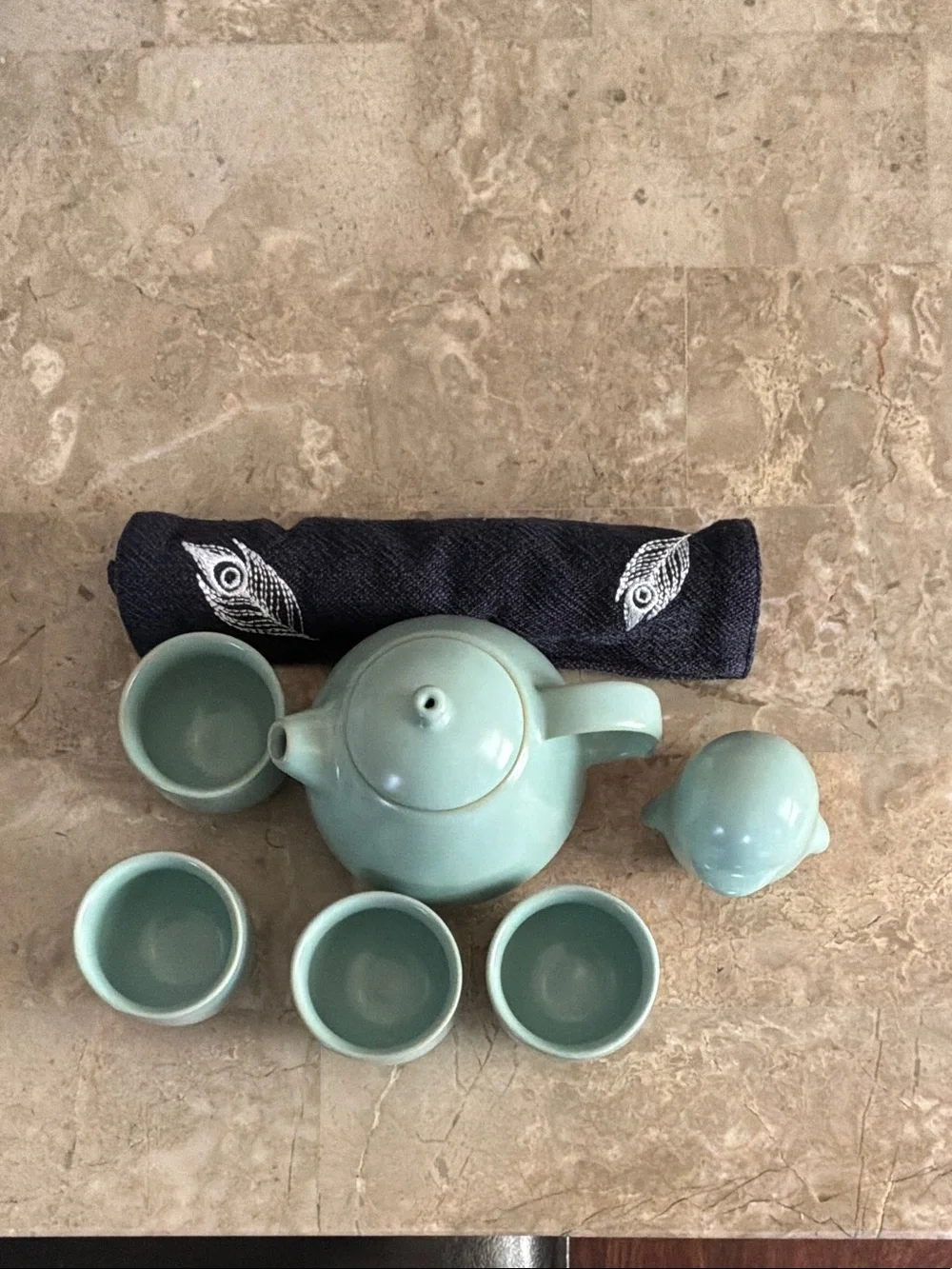 Tencent Celadon Green Japanese Tea Set in Navy Presentation Box